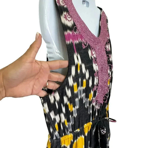 Calypso St. Bart Sheath Dress Embroidered, Beading Tassels V-Neck Women's M - Picture 5 of 11